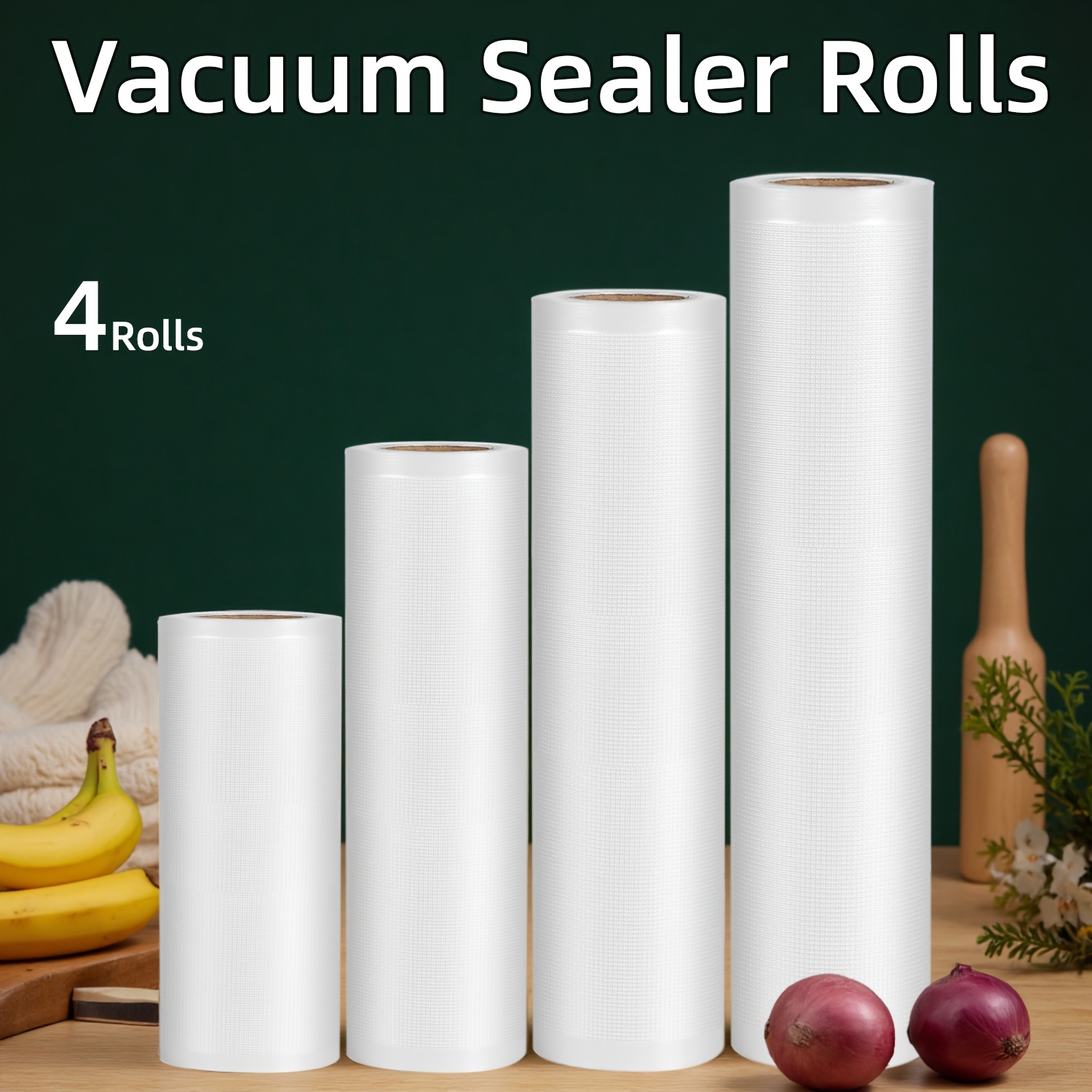 Food Storage Vacuum Seal - Paquete de 4 Rollos para Selladora