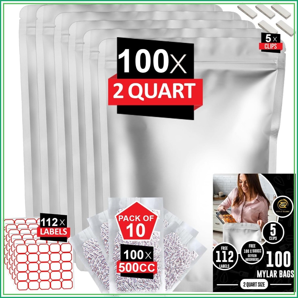 100 Bolsas de Mylar de 2 Cuart - Food Storage For Long Term reseña y precio